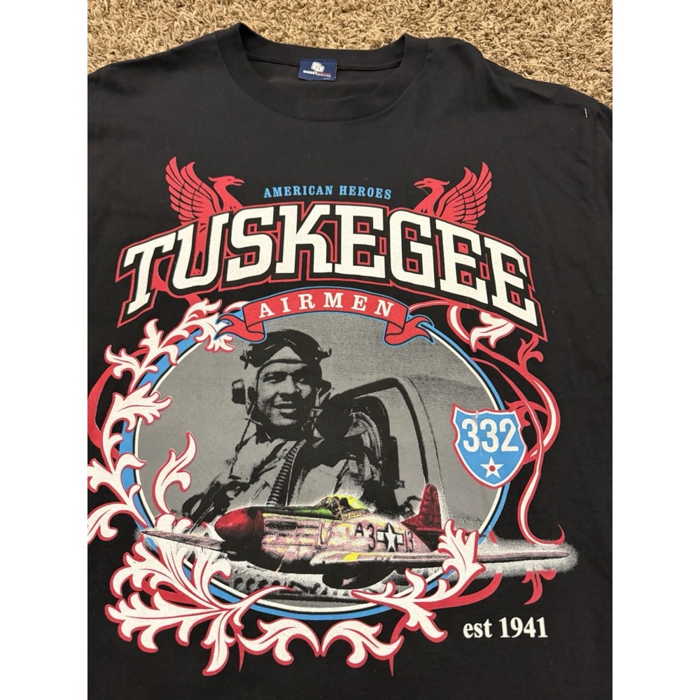 Vintage Big Boy Gear Tuskegee Airmen T-Shirt Black Redtails 332 Heroes Mens XL - Picture 2 of 6